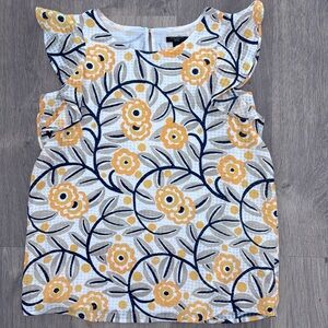 Ann Taylor Yellow Floral Ruffle Sleeve Blouse